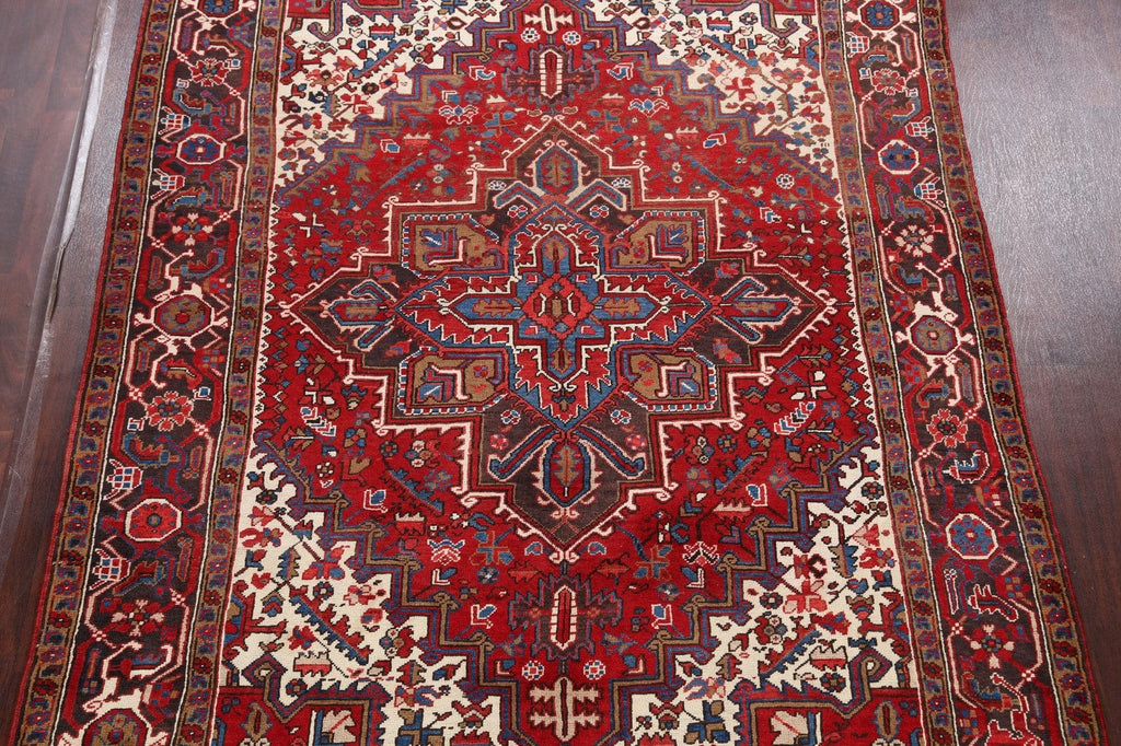 Vintage Geometric Heriz Persian Red Area Rug 7x10