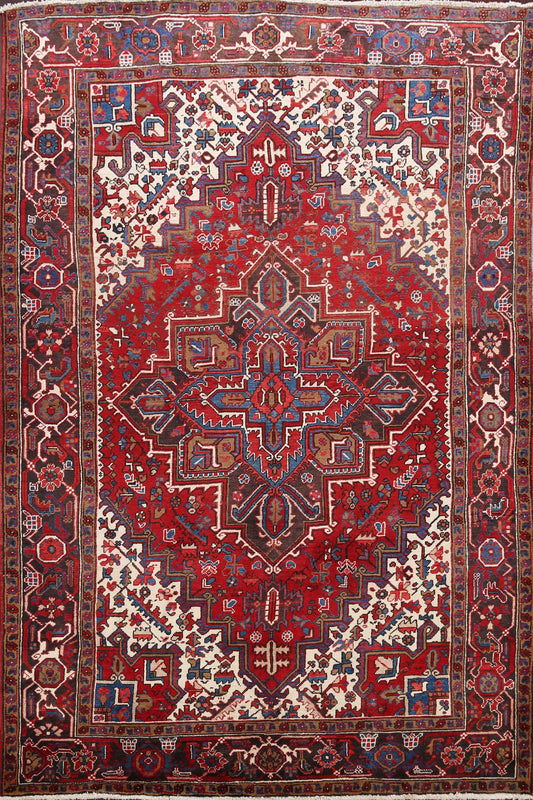 Vintage Geometric Heriz Persian Red Area Rug 7x10