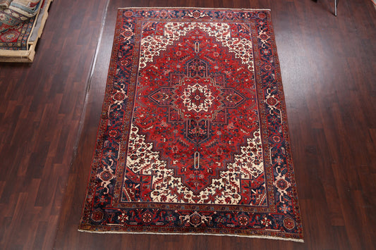 Vintage Geometric Heriz Persian Red Area Rug 7x10