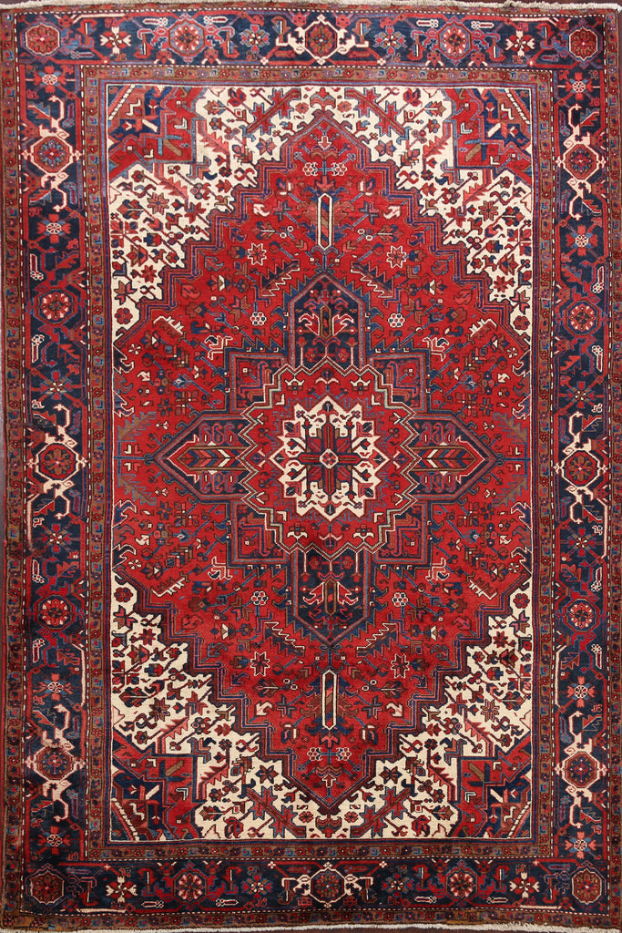 Vintage Geometric Heriz Persian Red Area Rug 7x10