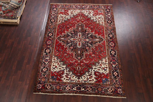 Vintage Geometric Heriz Persian Red Area Rug 7x10