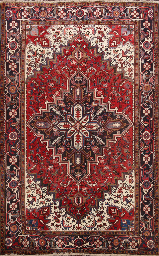 Vintage Geometric Heriz Persian Red Area Rug 7x10