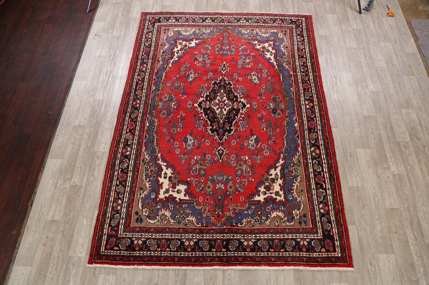 Vintage Floral Hamedan Persian Red Area Rug 7x10