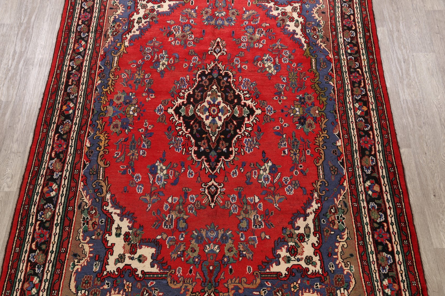 Vintage Floral Hamedan Persian Red Area Rug 7x10