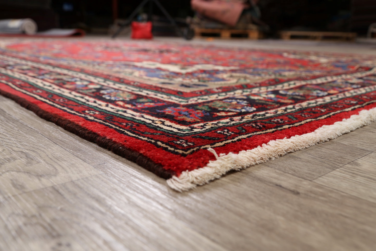 Vintage Floral Hamedan Persian Red Area Rug 7x10