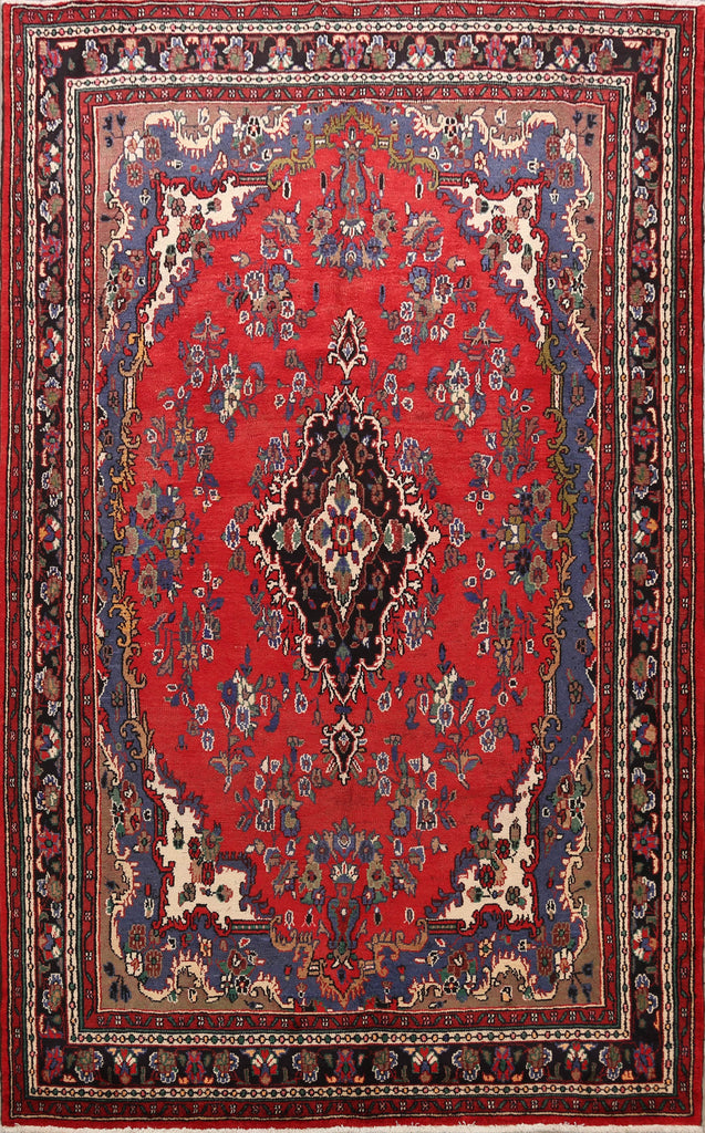 Vintage Floral Hamedan Persian Red Area Rug 7x10