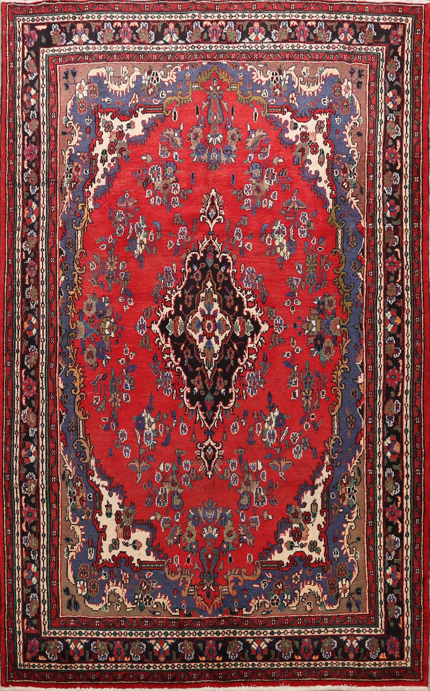 Vintage Floral Hamedan Persian Red Area Rug 7x10