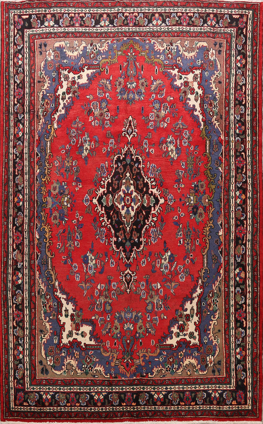 Vintage Floral Hamedan Persian Red Area Rug 7x10