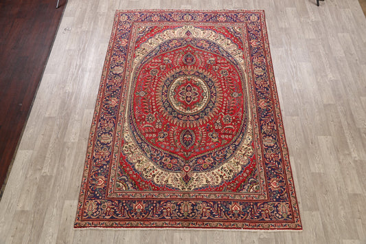 Vintage Floral Tabriz Persian Red Area Rug 7x10