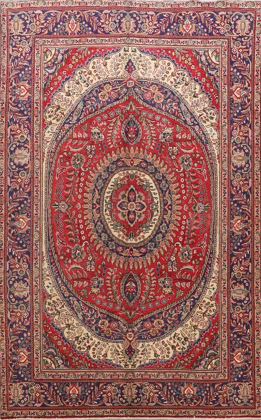 Vintage Floral Tabriz Persian Red Area Rug 7x10