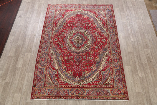 Vintage Floral Tabriz Persian Red Area Rug 7x10