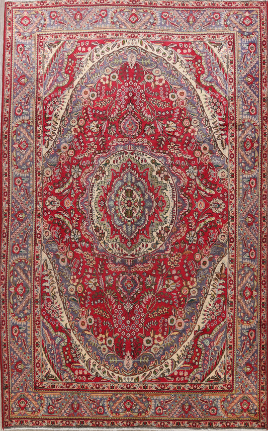 Vintage Floral Tabriz Persian Red Area Rug 7x10