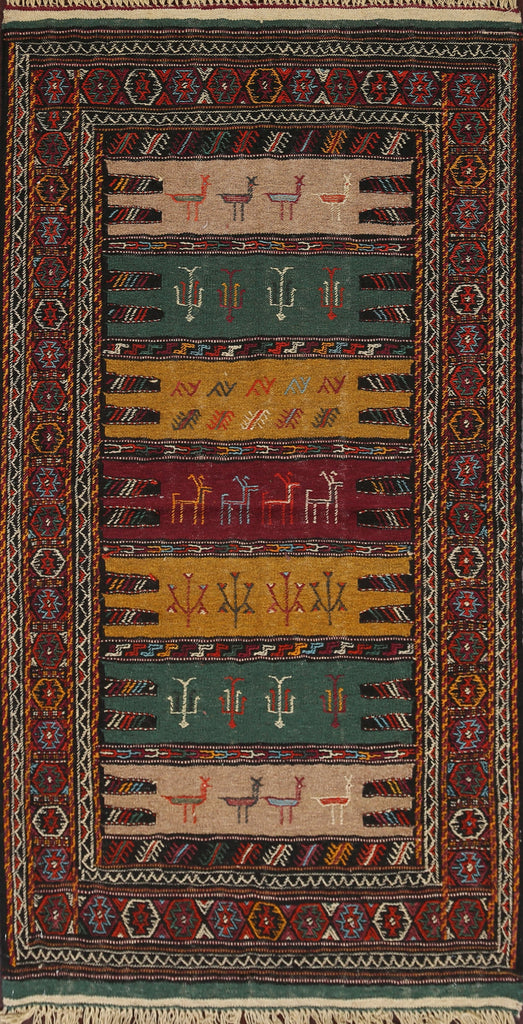 Tribal Sumak Kilim Hand-Woven Persian Area Rug 3x6