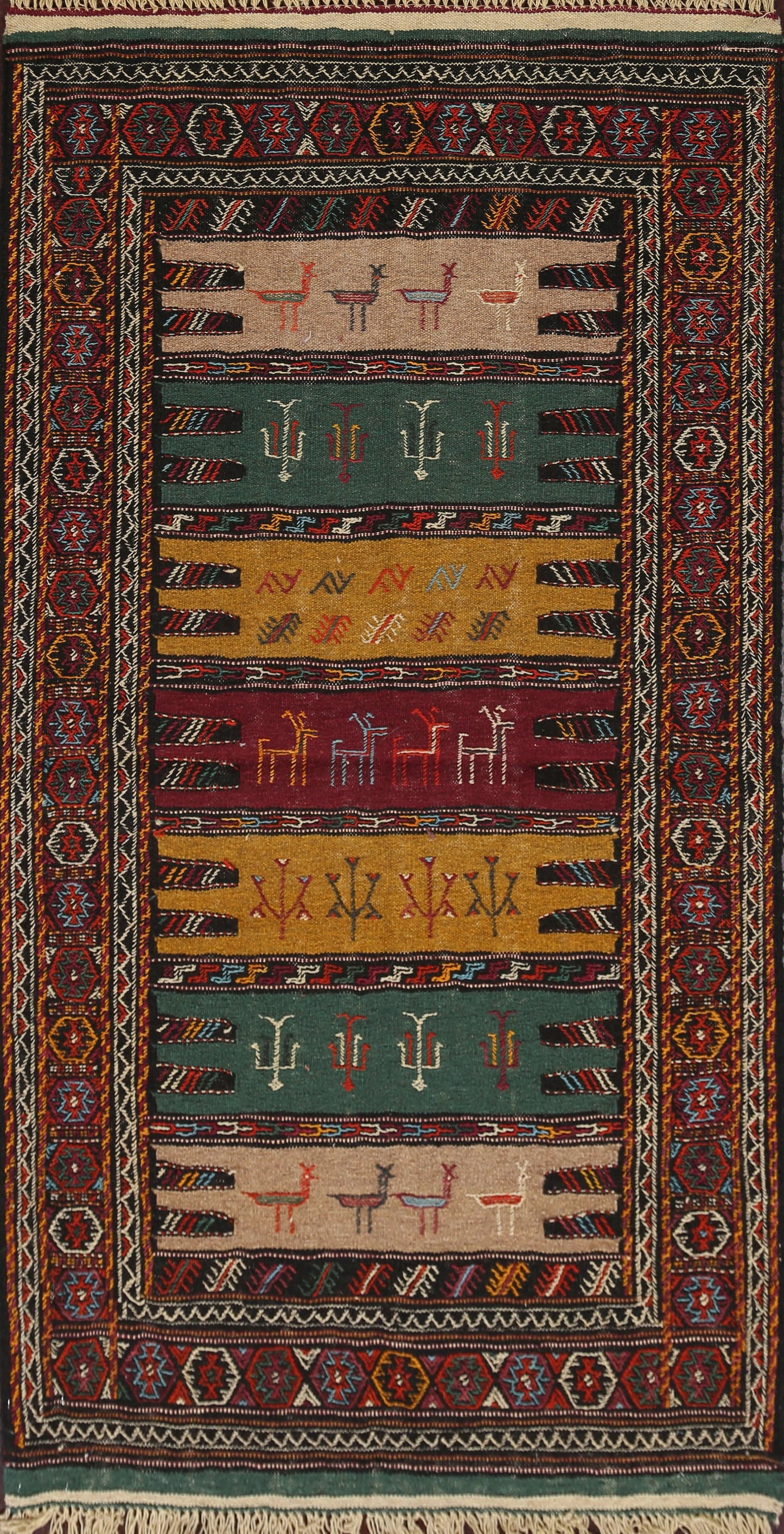 Tribal Sumak Kilim Hand-Woven Persian Area Rug 3x6