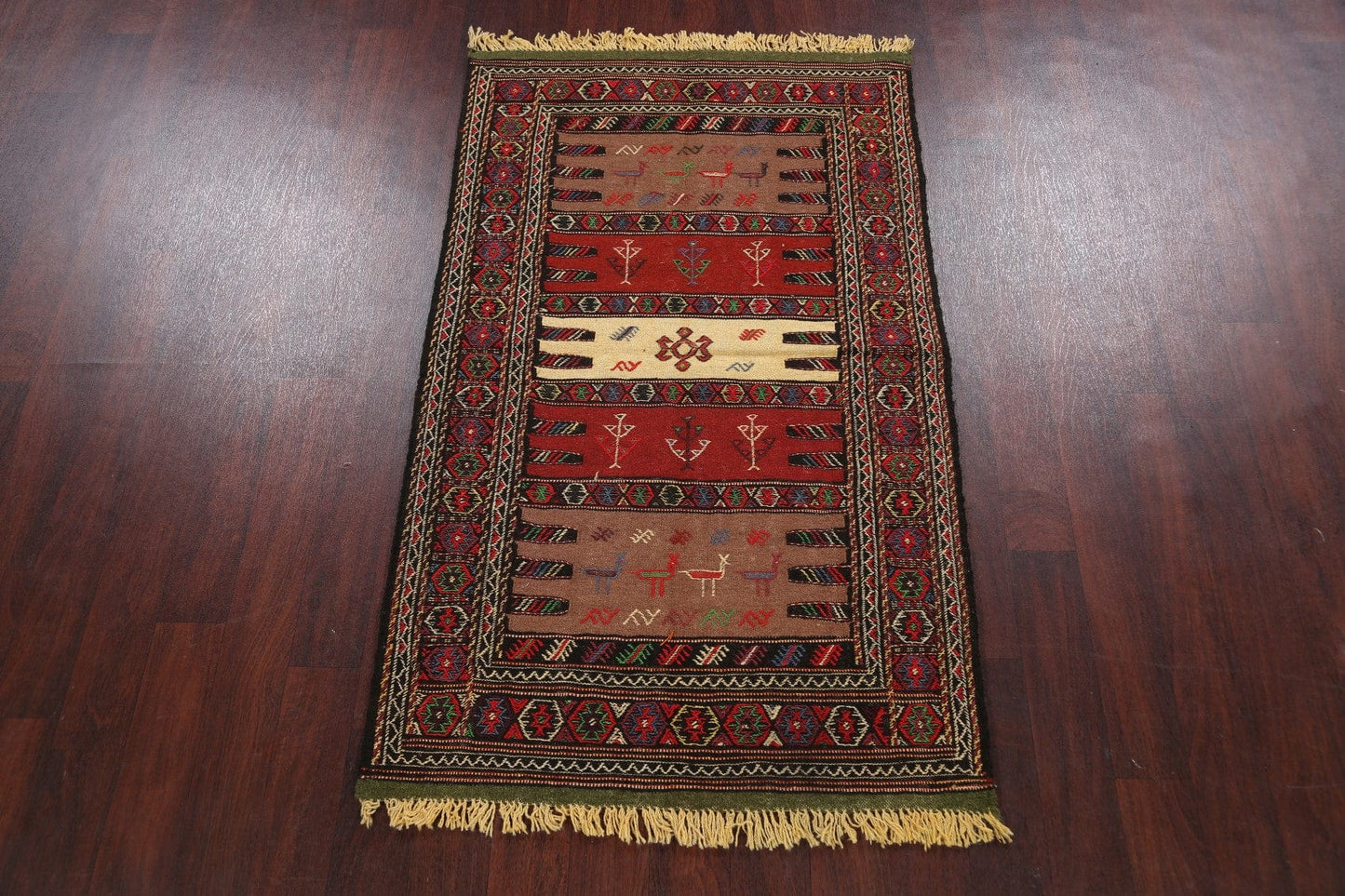 Tribal Sumak Kilim Hand-Woven Persian Area Rug 3x6