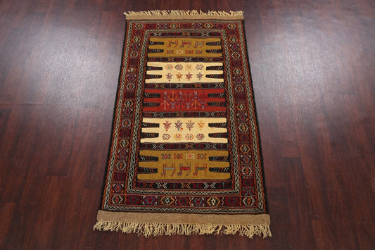 Tribal Sumak Kilim Hand-Woven Persian Area Rug 3x6