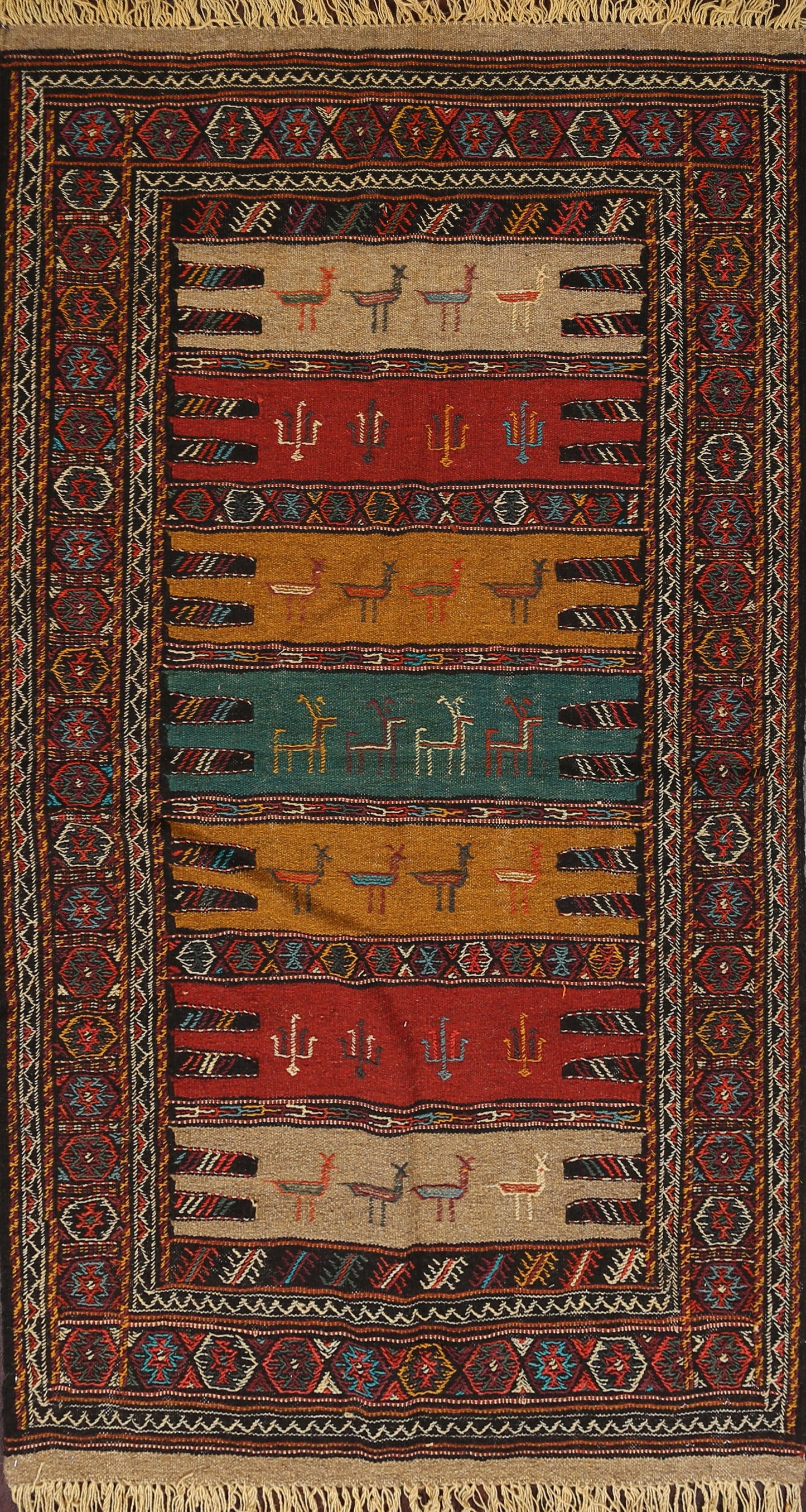 Tribal Sumak Kilim Hand-Woven Persian Area Rug 3x6