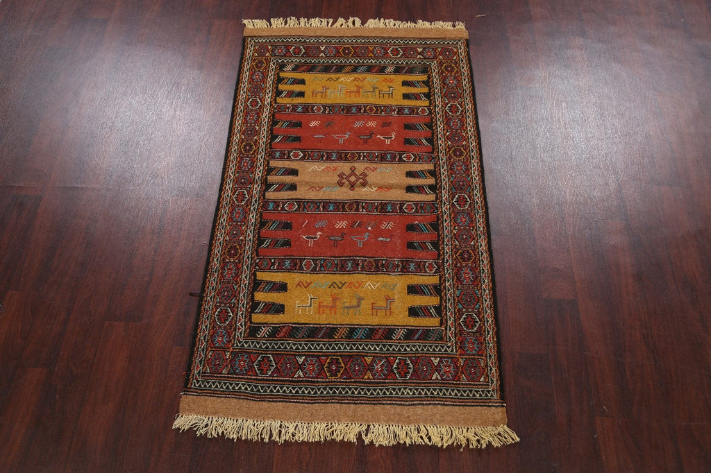 Tribal Sumak Kilim Hand-Woven Persian Area Rug 3x6