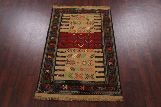 Tribal Sumak Kilim Hand-Woven Persian Area Rug 4x6