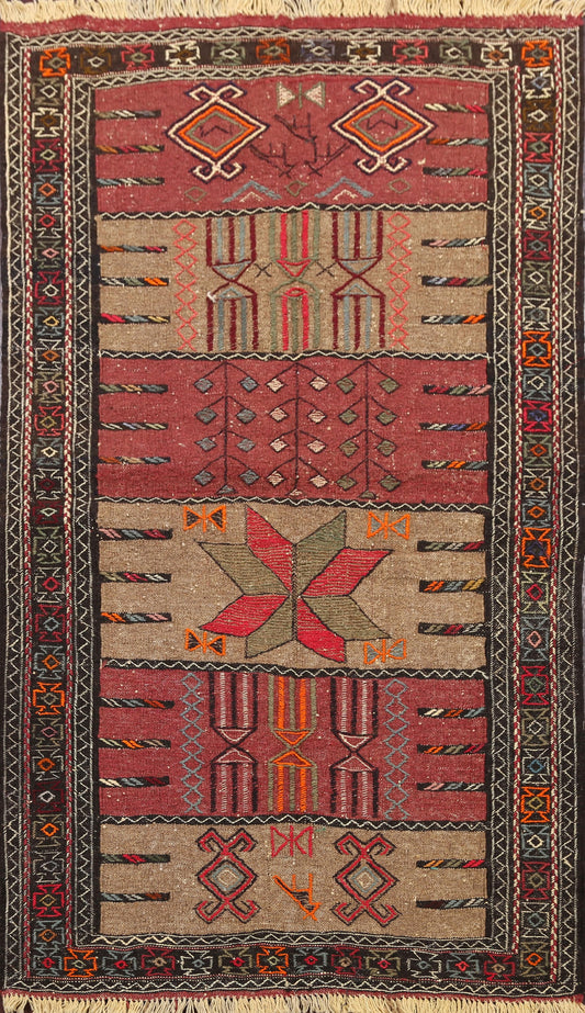 Tribal Sumak Kilim Hand-Woven Persian Area Rug 4x6