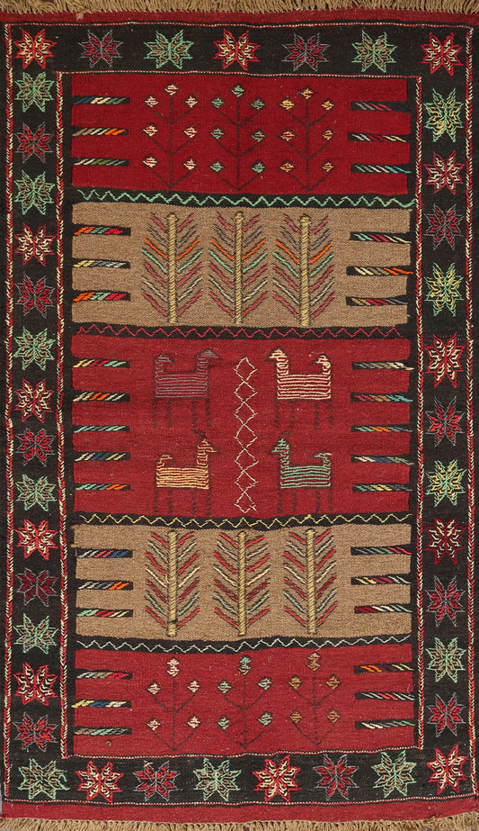 Tribal Sumak Kilim Hand-Woven Persian Area Rug 4x6