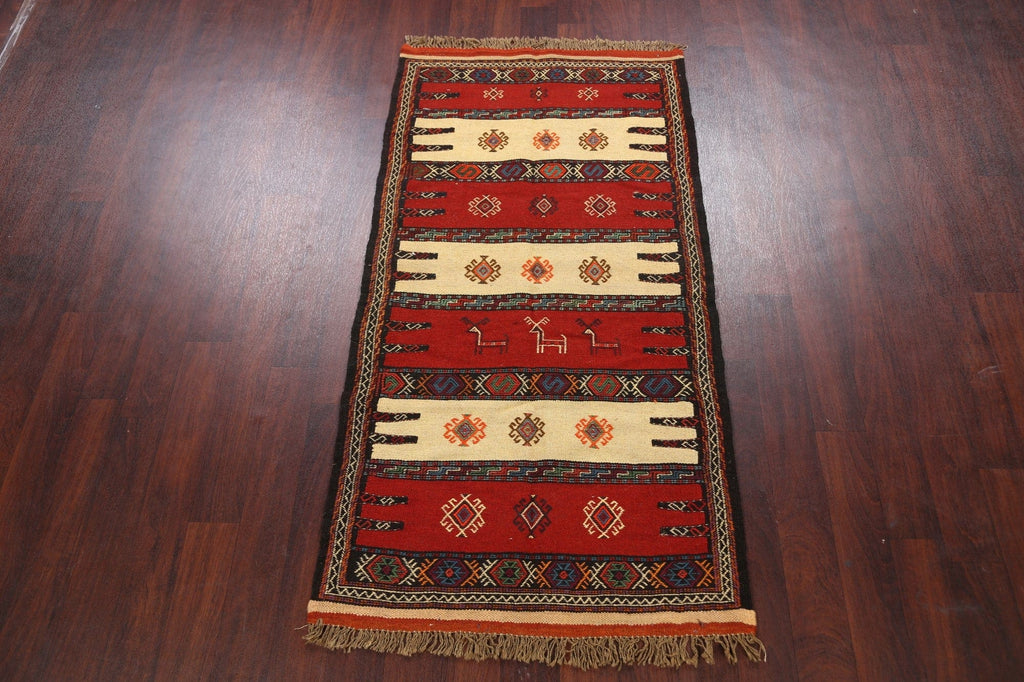 Tribal Sumak Kilim Hand-Woven Persian Area Rug 3x6