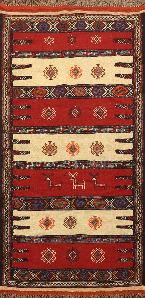 Tribal Sumak Kilim Hand-Woven Persian Area Rug 3x6