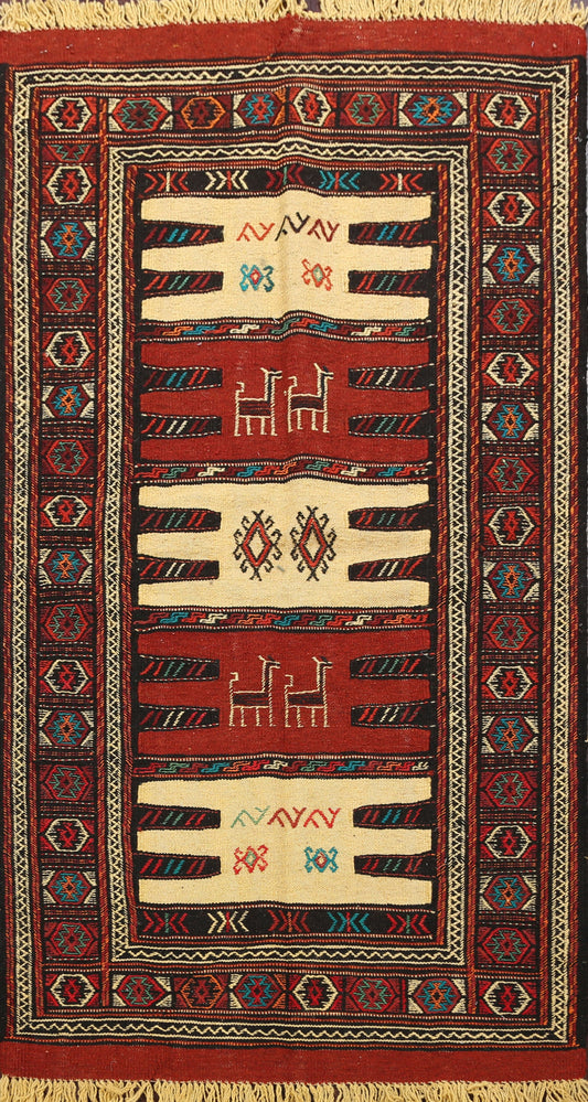 Tribal Sumak Kilim Hand-Woven Persian Area Rug 3x6