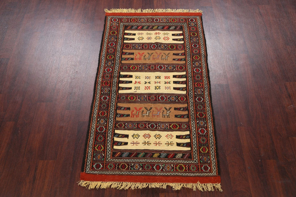 Tribal Sumak Kilim Hand-Woven Persian Area Rug 3x6