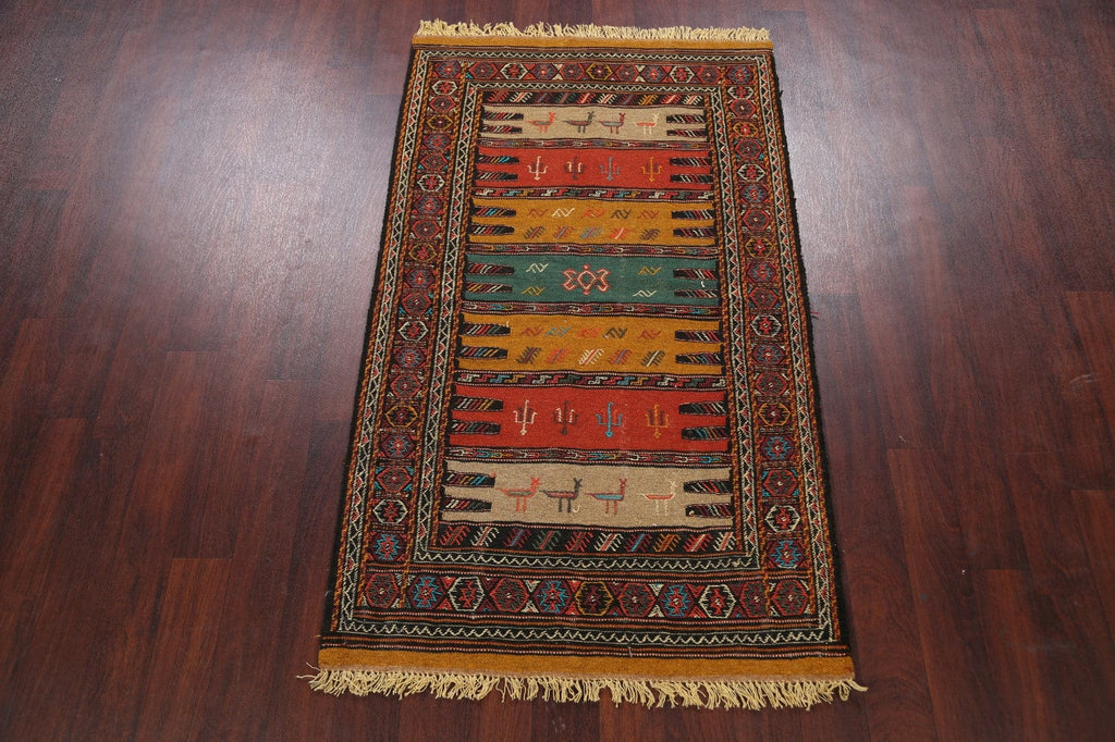 Tribal Sumak Kilim Hand-Woven Persian Area Rug 3x6