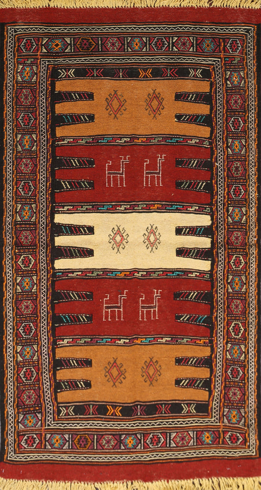 Tribal Sumak Kilim Hand-Woven Persian Area Rug 3x6