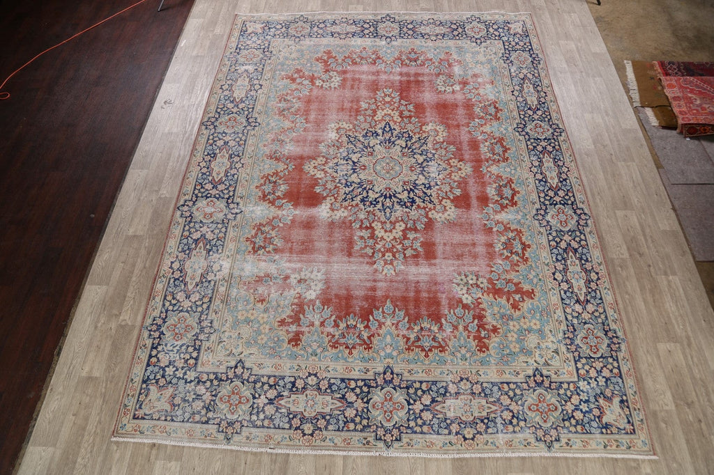 Antique Distressed Kerman Persian Area Rug 10x13