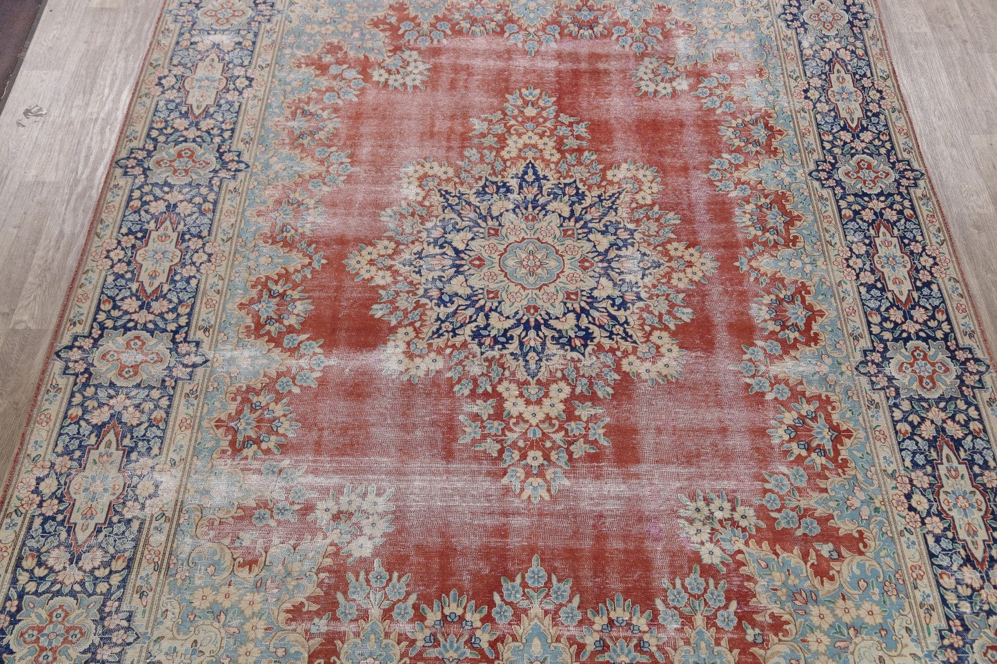 Antique Distressed Kerman Persian Area Rug 10x13