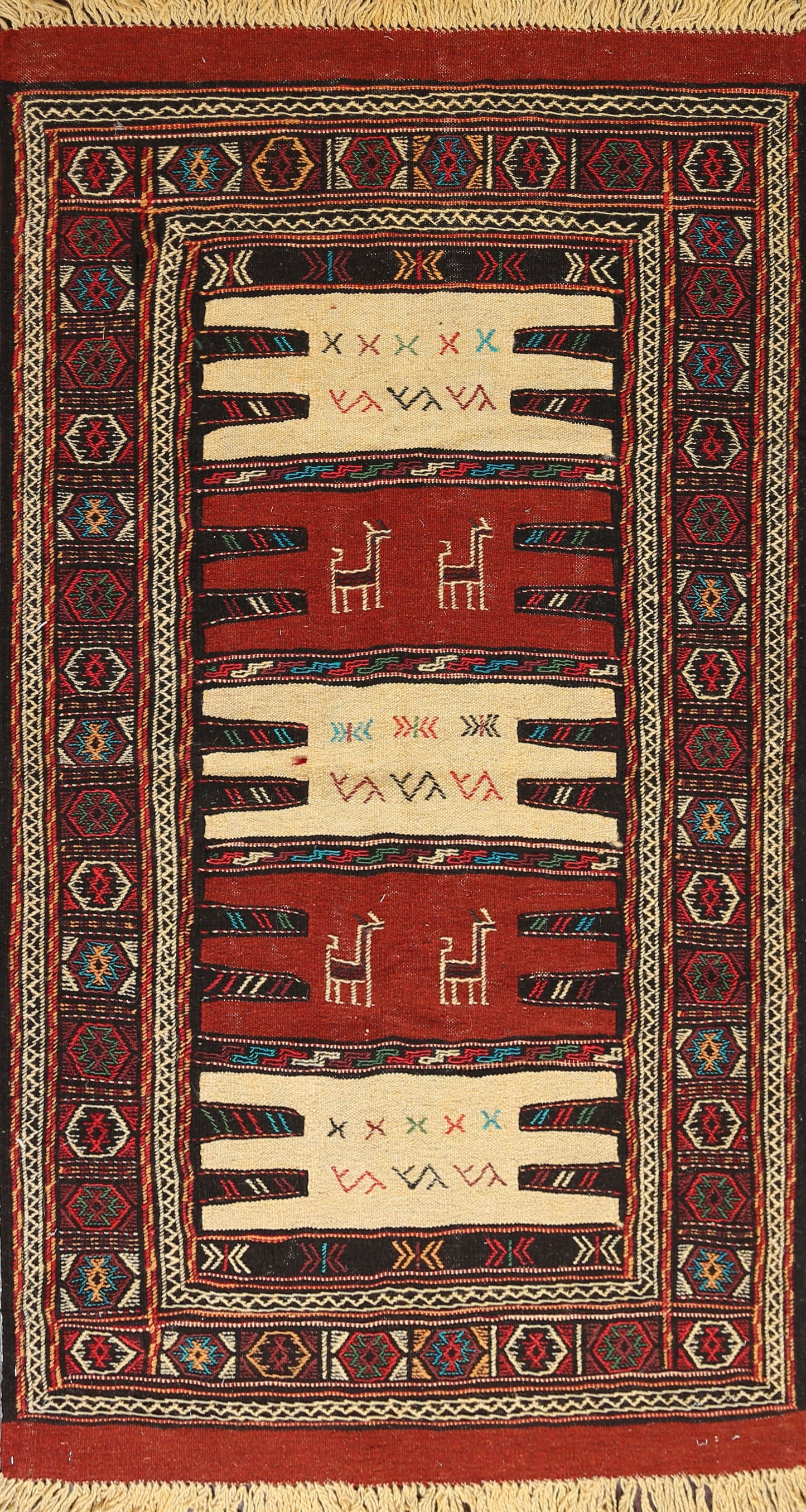 Tribal Sumak Kilim Hand-Woven Persian Area Rug 3x6