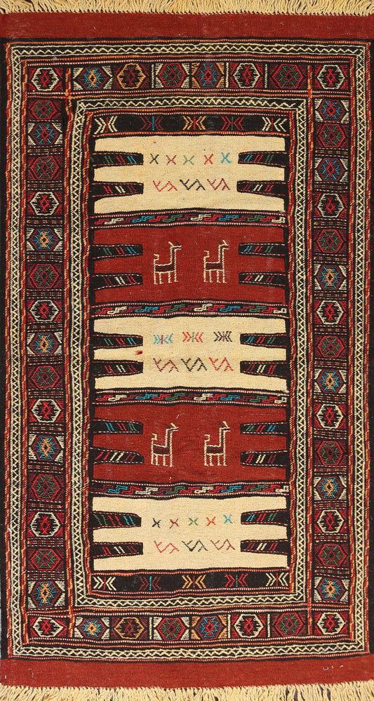 Tribal Sumak Kilim Hand-Woven Persian Area Rug 3x6