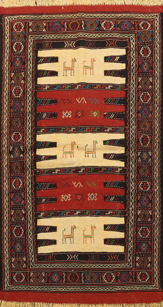 Tribal Sumak Kilim Hand-Woven Persian Area Rug 3x6