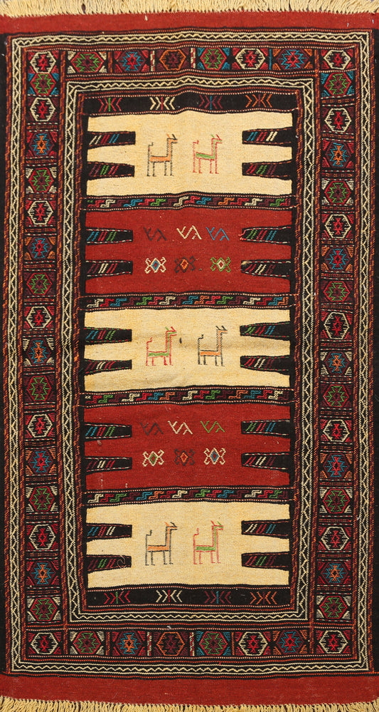 Tribal Sumak Kilim Hand-Woven Persian Area Rug 3x6