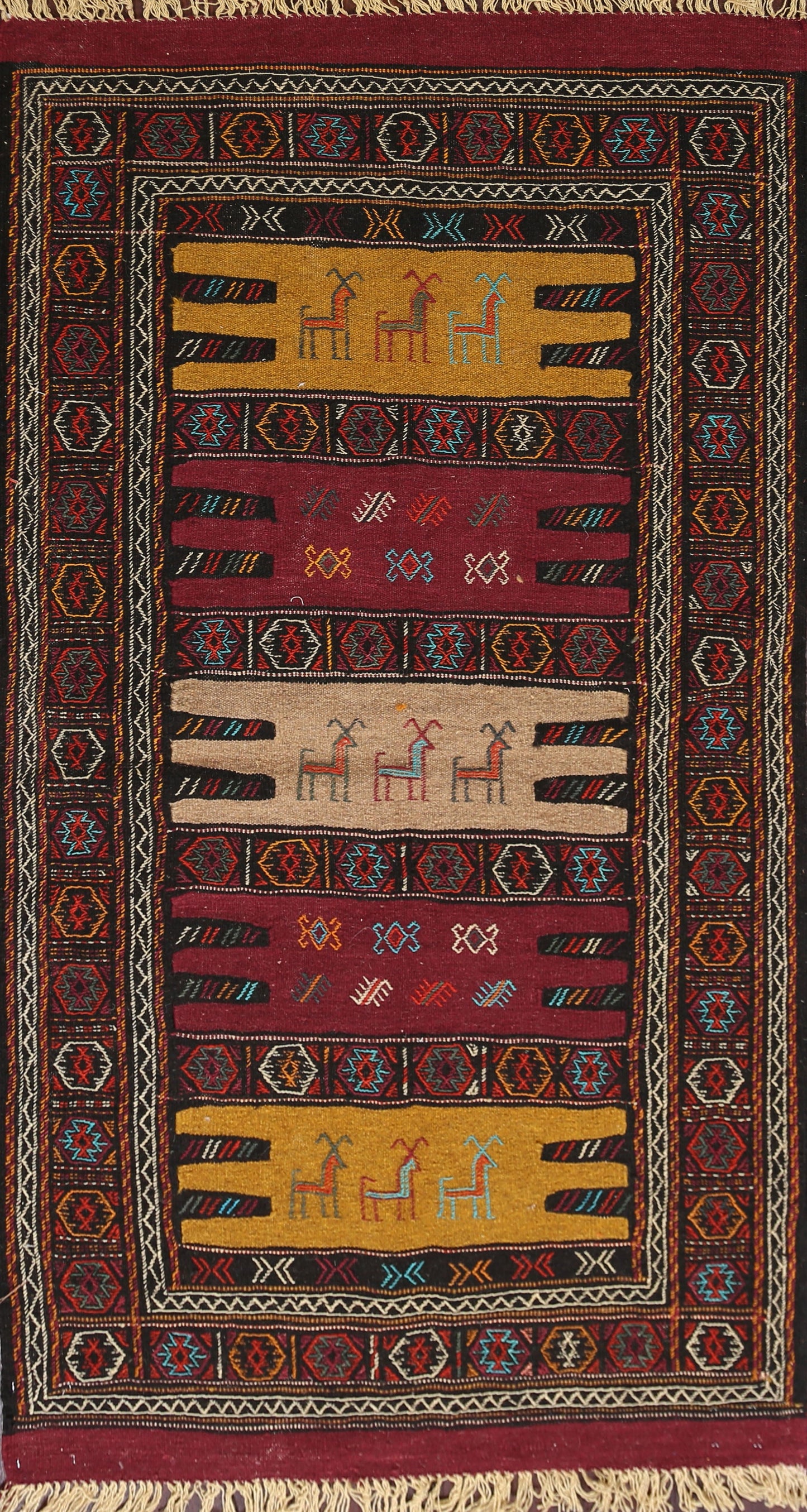 Tribal Sumak Kilim Hand-Woven Persian Area Rug 3x6