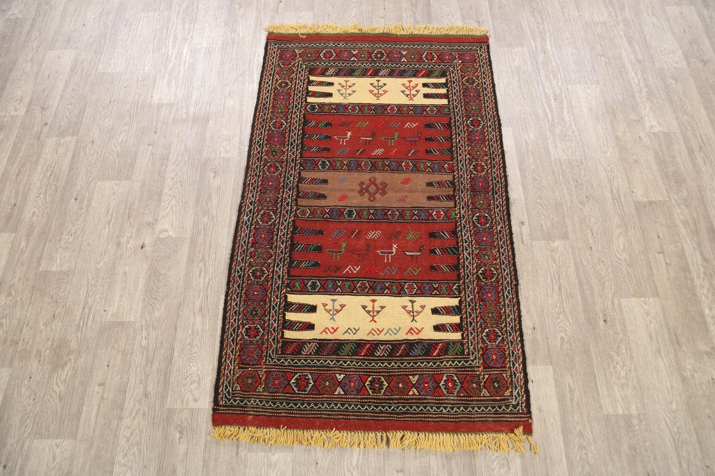 Tribal Sumak Kilim Hand-Woven Persian Area Rug 3x6