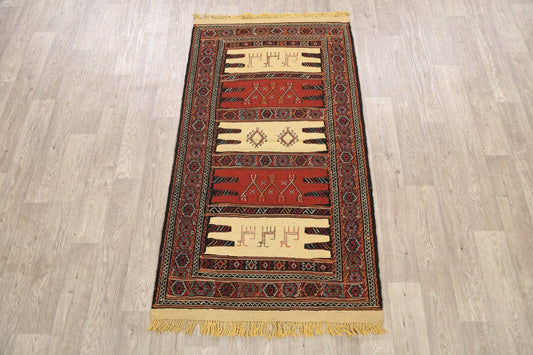 Tribal Sumak Kilim Hand-Woven Persian Area Rug 3x6