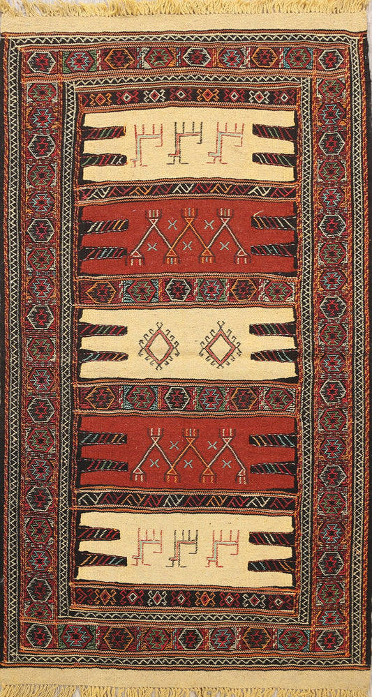 Tribal Sumak Kilim Hand-Woven Persian Area Rug 3x6