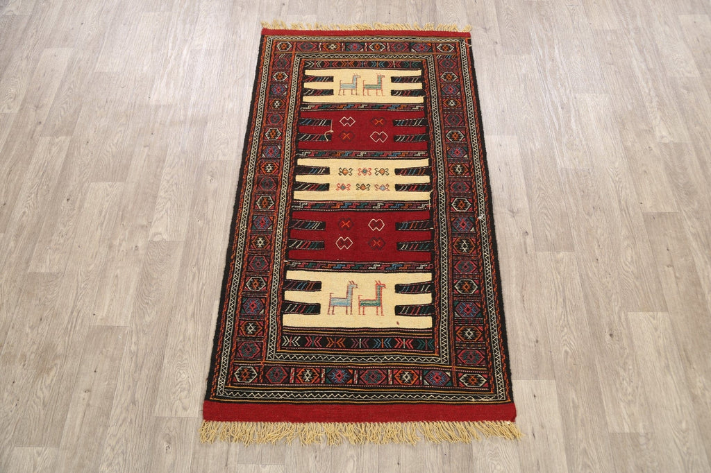 Tribal Sumak Kilim Hand-Woven Persian Area Rug 3x6