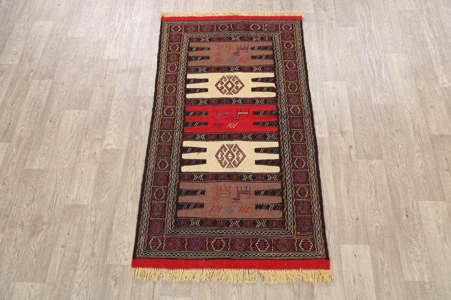 Tribal Sumak Kilim Hand-Woven Persian Area Rug 3x6