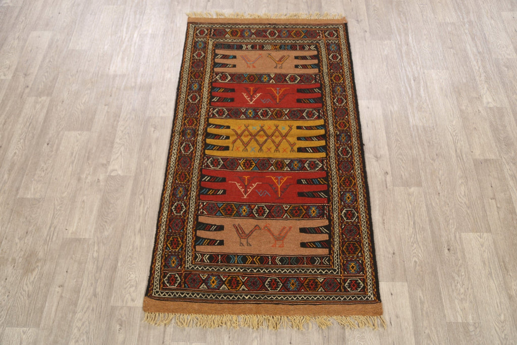 Tribal Sumak Kilim Hand-Woven Persian Area Rug 3x6