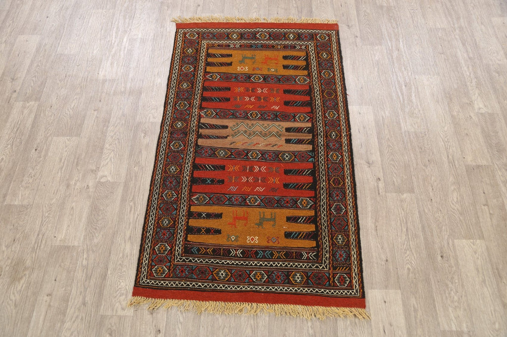 Tribal Sumak Kilim Hand-Woven Persian Area Rug 3x6