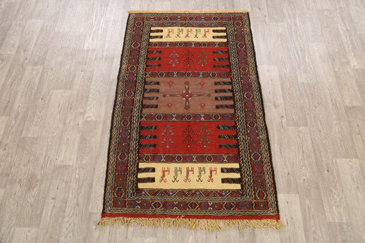 Tribal Sumak Kilim Hand-Woven Persian Area Rug 4x6