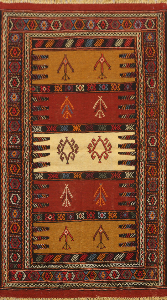 Tribal Sumak Kilim Hand-Woven Persian Area Rug 3x6