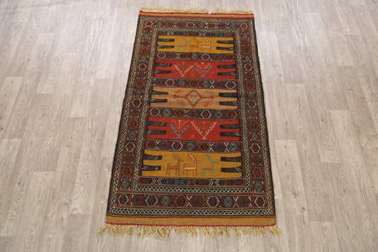 Tribal Sumak Kilim Hand-Woven Persian Area Rug 3x6