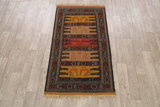 Tribal Sumak Kilim Hand-Woven Persian Area Rug 3x6