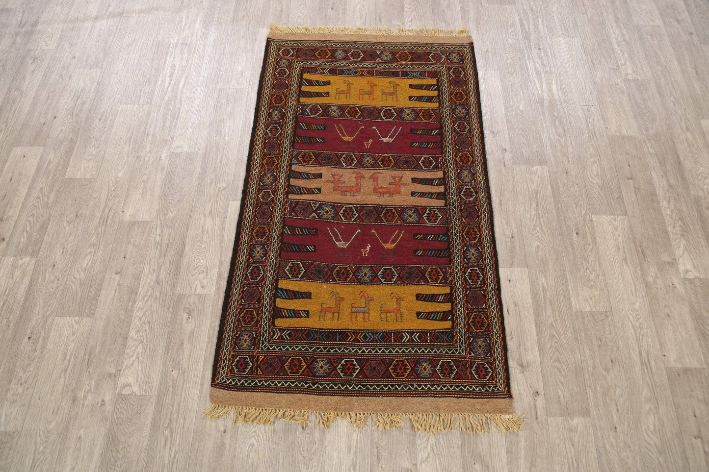 Tribal Sumak Kilim Hand-Woven Persian Area Rug 3x6